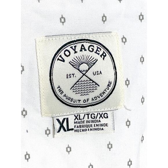 Voyager White Button Down Shirt Mens XL Geometric All Over Print Casual Preppy - Picture 4 of 6